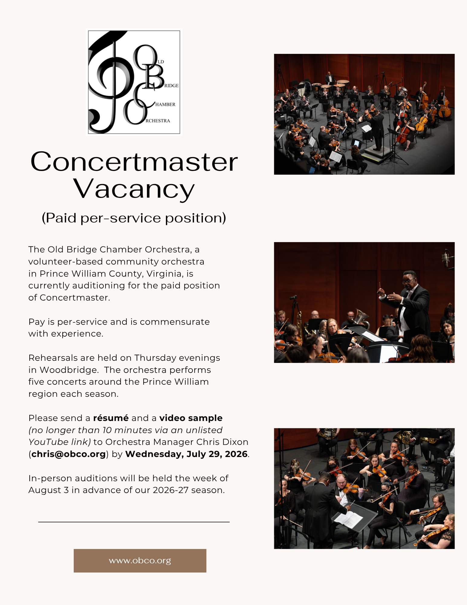 Concertmaster Vacancy Announcement
